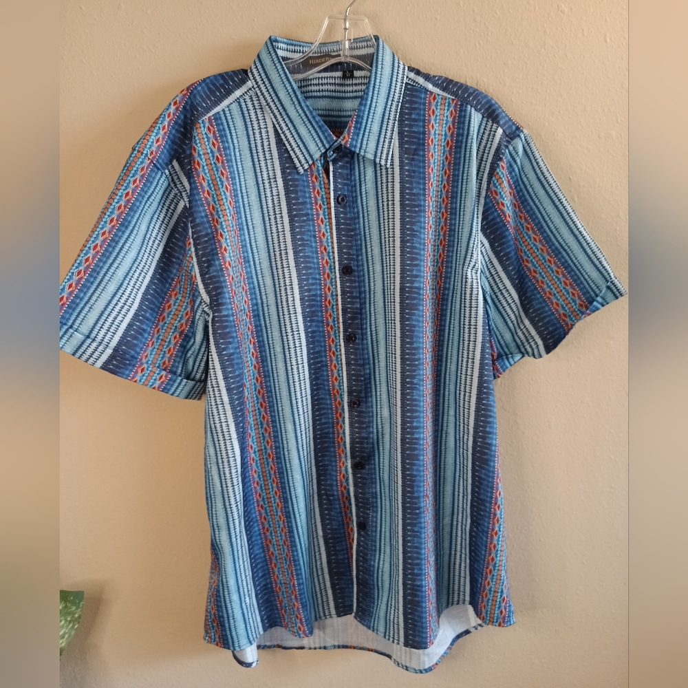 Hisdern Striped Button Down Shirt size Large 17